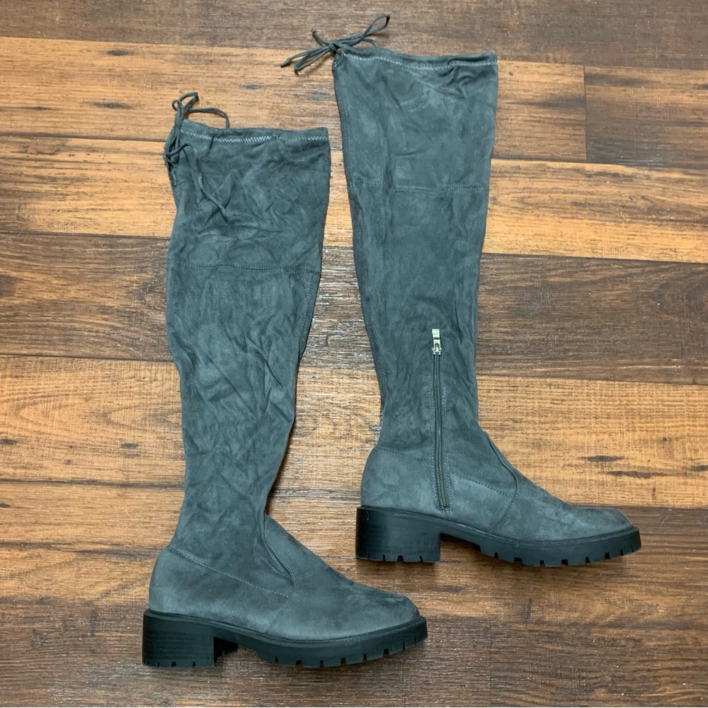 Gray Suede Platform Boots Over Knee velvet boots Size 8, Olivia + Kate